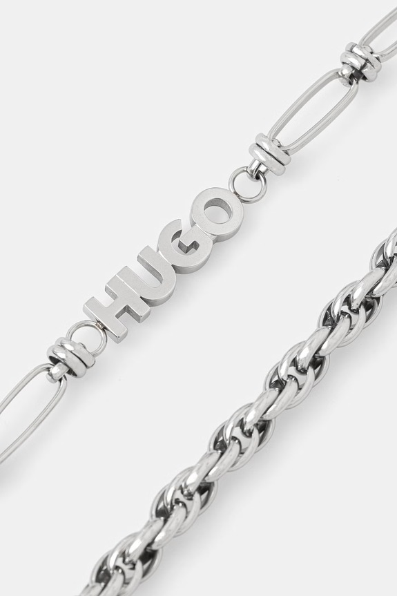 HUGO ogrlica moška iz nerjavečega jekla E-MIXCHAIN-NEC 50566286 srebrna AW26