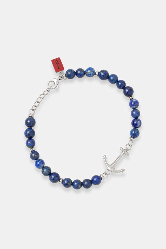 HUGO bransoletka męska ze stali nierdzewnej z lapis lazuli E-BEADS5-BRA niebieski 50566275