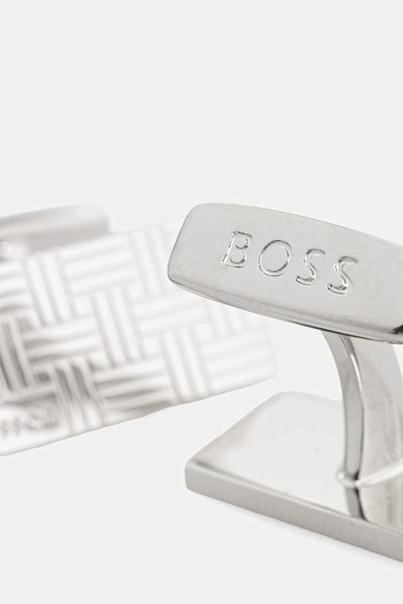 Akcesoria BOSS spinki do mankietów męskie B-TEXTUREDSET-TIE 50565251 srebrny