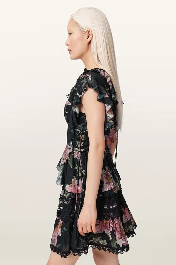 AllSaints halenka s volánkem dámská z modalu CANTO W099PE černá AW26