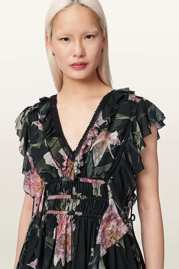 AllSaints halenka s volánkem dámská z modalu CANTO černá W099PE