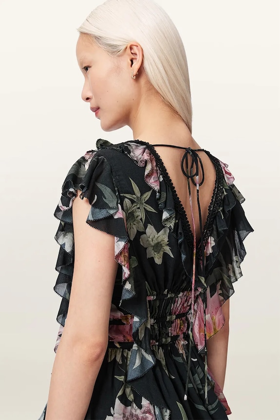 AllSaints halenka s volánkem dámská z modalu CANTO W099PE černá