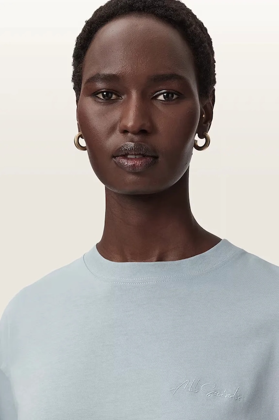 AllSaints T-shirt oversize damski bawełniany LOLA niebieski W113JE
