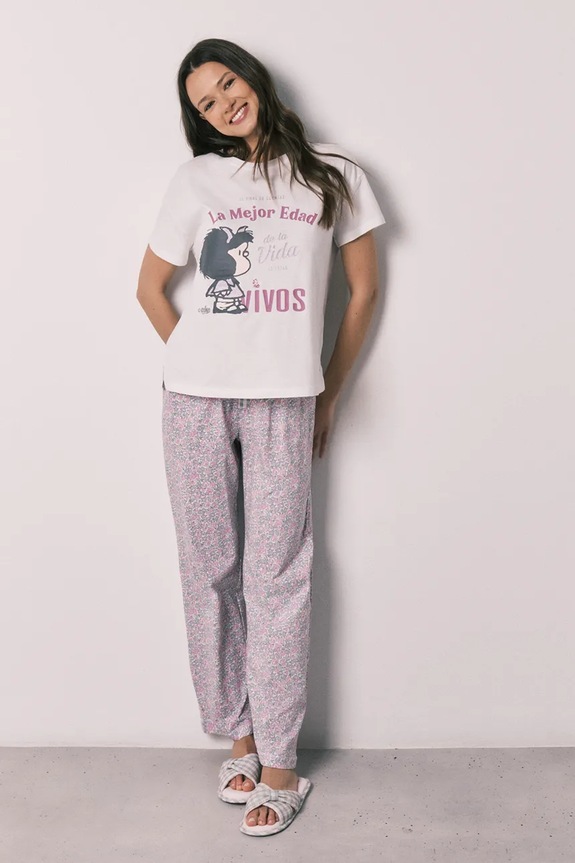 women'secret pijama din două piese pentru femei, din bumbac bej 3133529