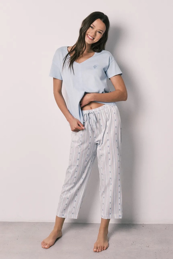 women'secret pijama din două piese pentru femei, din bumbac albastru 3593072