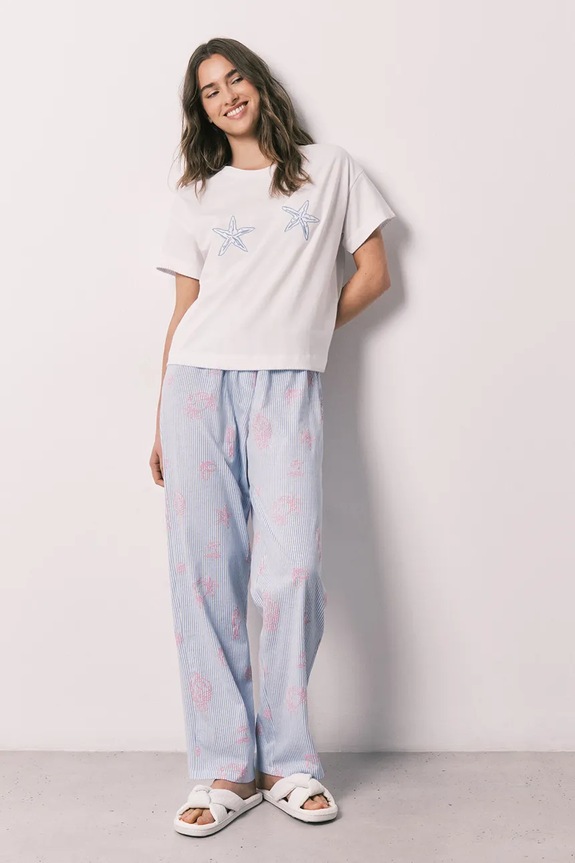 women'secret pijama din două piese pentru femei, din bumbac alb 3593068
