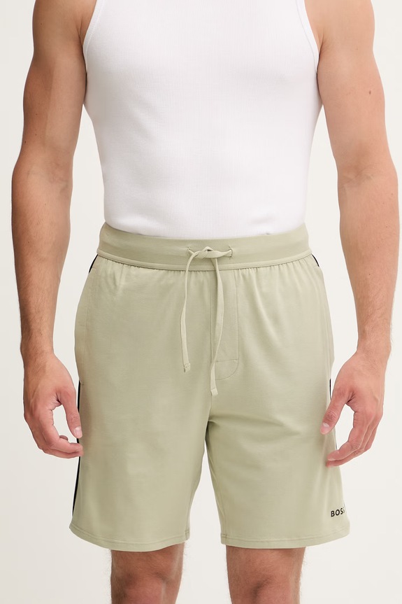 BOSS pantaloncini da pigiama da uomo in cotone con elastan Unique Shorts verde 50566956