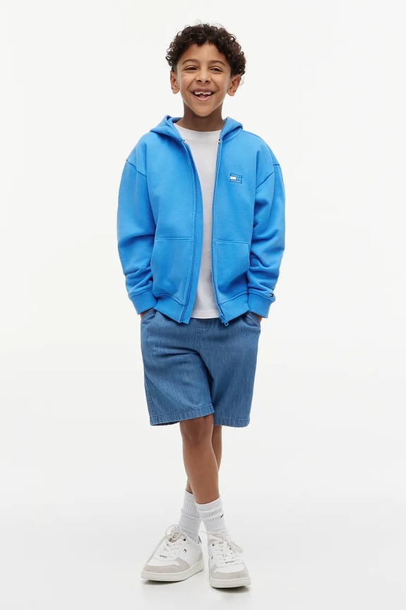 Tommy Hilfiger dukserica na zakopčavanje sa kapuljačom za djecu od pamuka plava KB0KB10553.128.176.9BY2