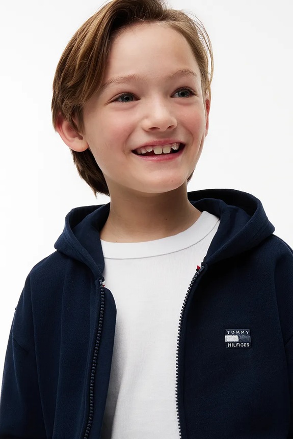 Tommy Hilfiger hanorac cu fermoar și glugă pentru copii din bumbac KB0KB10553.128.176.9BY2 bleumarin