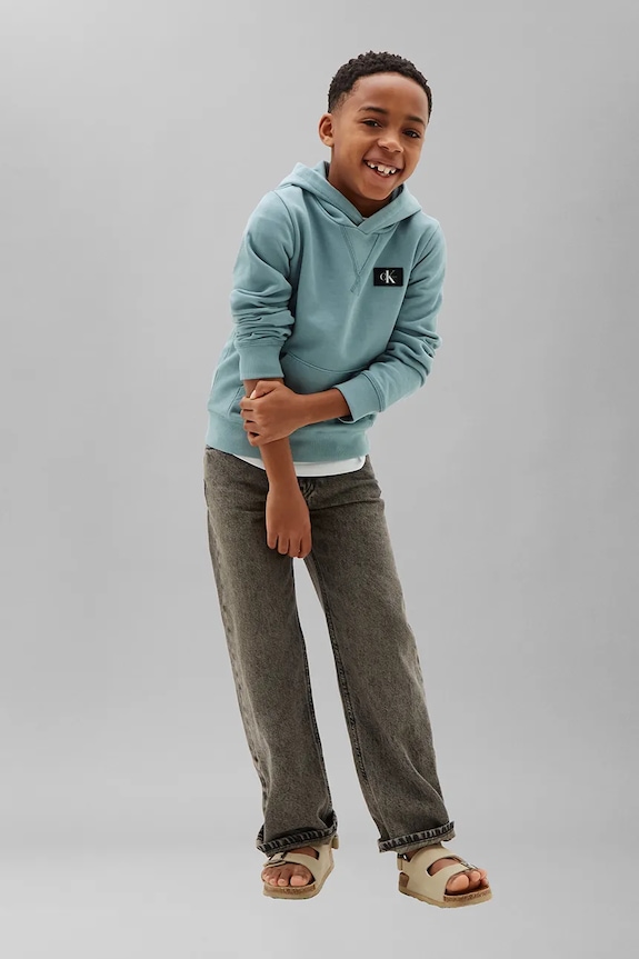 Calvin Klein Jeans mikina s kapucňou detská bavlnená modrá LVCKTJB39B.128.176.9BY2