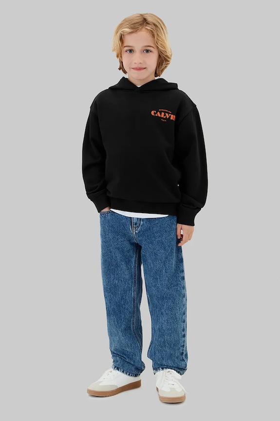 Calvin Klein Jeans mikina s kapucí dětská bavlněná černá LVCKTJB40B.128.176.9BY2