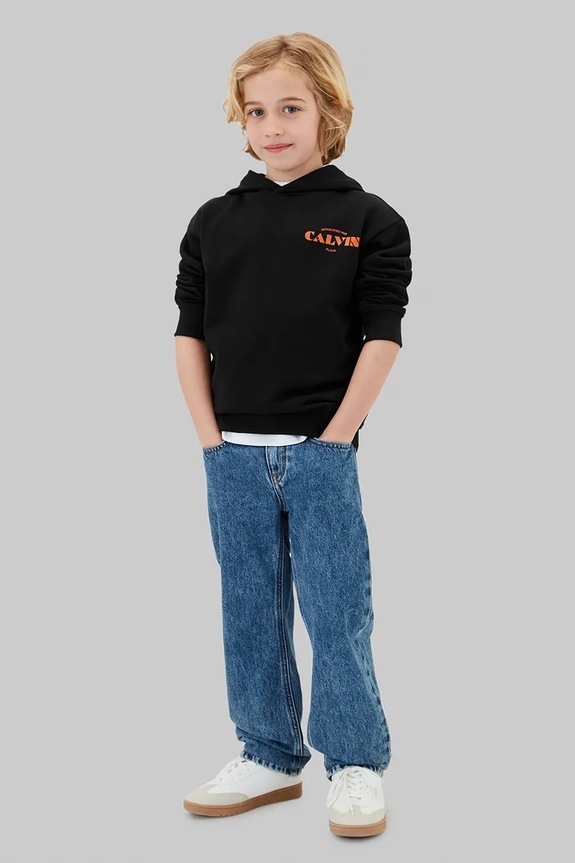 Calvin Klein Jeans mikina s kapucí dětská bavlněná černá LVCKTJB40B.128.176.9BY2