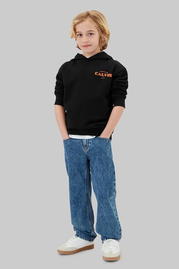 Calvin Klein Jeans mikina s kapucí dětská bavlněná černá LVCKTJB40B.128.176.9BY2