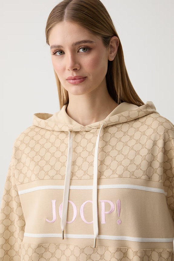 Joop! bluza z kapturem damska z bawełną beżowy 30103420