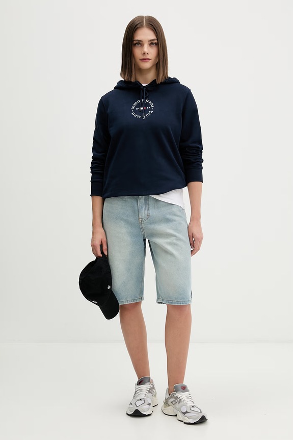 Tommy Jeans dukserica sa kapuljačom ženska s pamukom DW0DW22823 mornarsko plava AW26