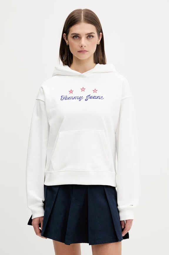 Tommy Jeans dukserica sa kapuljačom ženska pamučna bijela DW0DW23484
