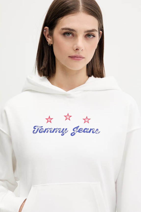 Tommy Jeans dukserica sa kapuljačom ženska pamučna bijela DW0DW23484