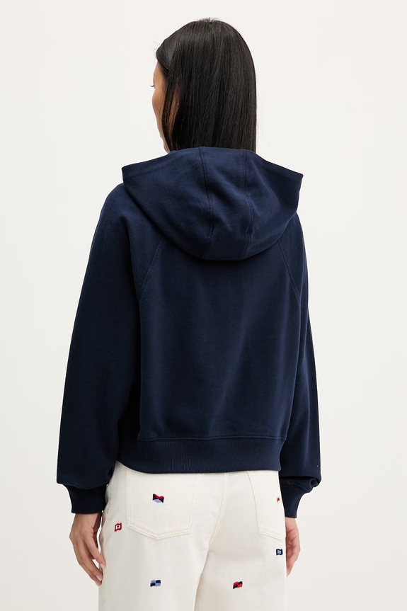Oblečení Tommy Jeans rozepínací mikina dámská bavlněná DW0DW22834 námořnická modř