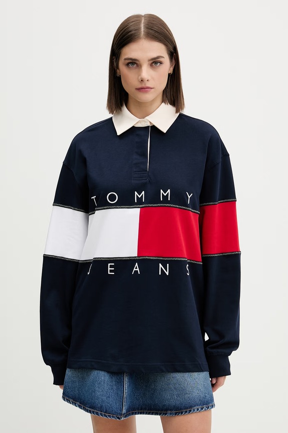 Tommy Jeans dukserica za žene od pamuka mornarsko plava DW0DW22827
