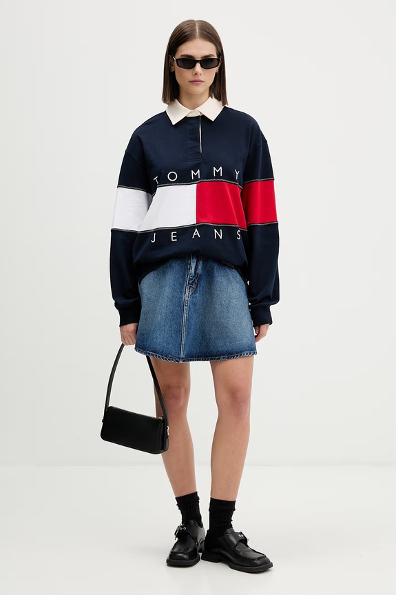 Tommy Jeans dukserica za žene od pamuka DW0DW22827 mornarsko plava AW26