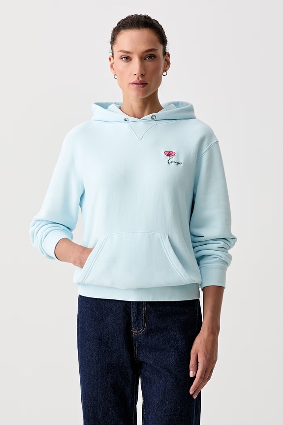 Kenzo bluza z kapturem damska bawełniana niebieski FG62HO2604MJ