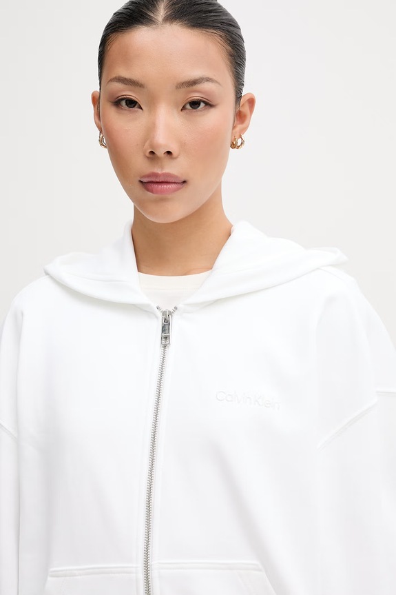 Calvin Klein dukserica sa kapuljačom ženska pamučna bijela LV044G215G