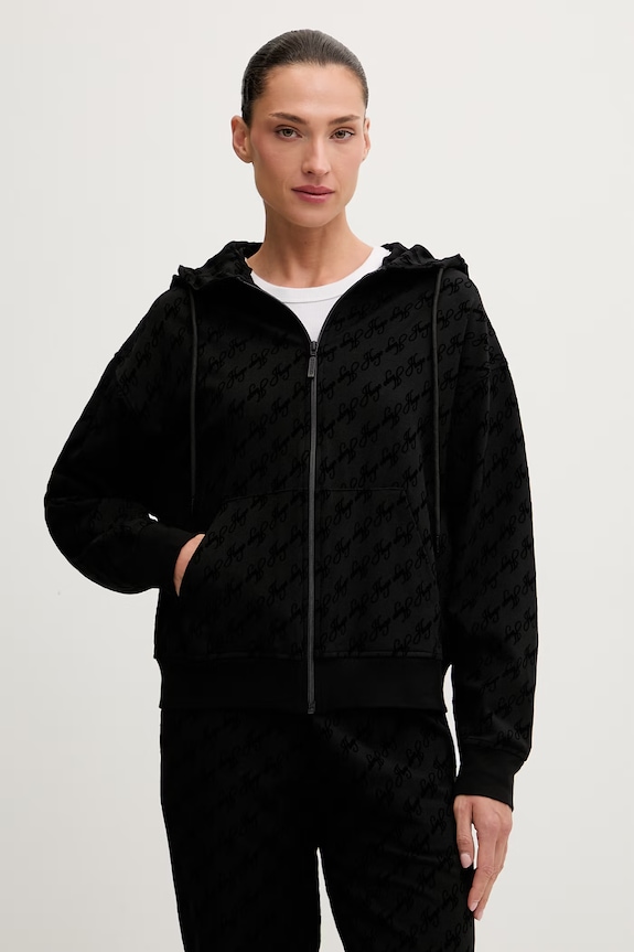 HUGO кофта loungewear жіноча з бавовною FLOKKY_JACKET чорний 50566669