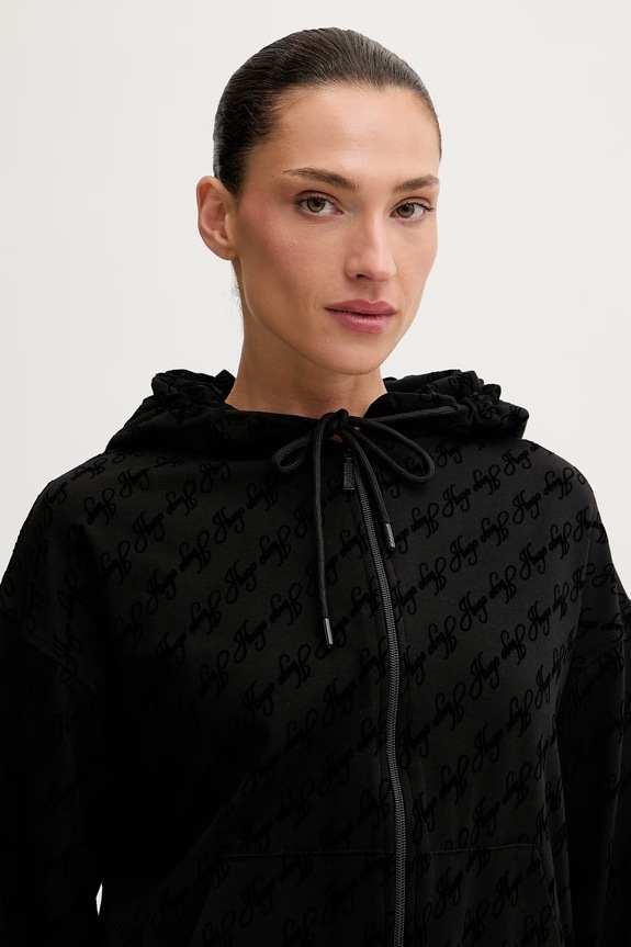 HUGO кофта loungewear жіноча з бавовною FLOKKY_JACKET чорний 50566669