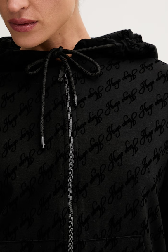HUGO кофта loungewear жіноча з бавовною FLOKKY_JACKET 50566669 чорний
