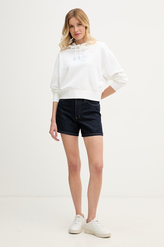 Calvin Klein Jeans mikina s kapucí dámská bavlněná LV047G204G bílá AW26
