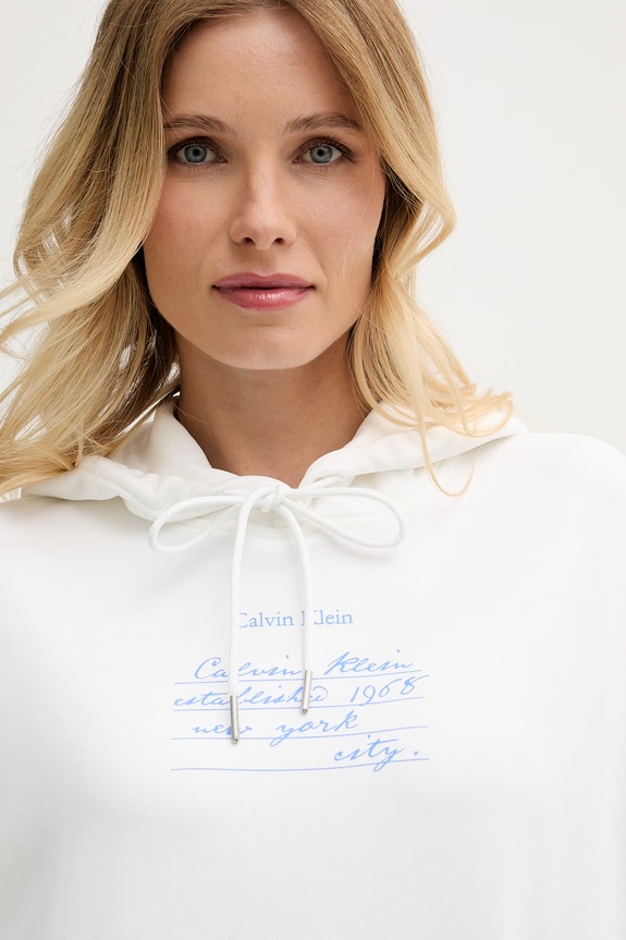 Calvin Klein Jeans mikina s kapucí dámská bavlněná bílá LV047G204G