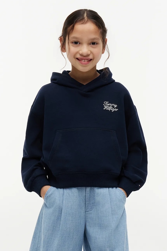Tommy Hilfiger hanorac cu glugă pentru copii cu bumbac bleumarin KG0KG09441.9BY2