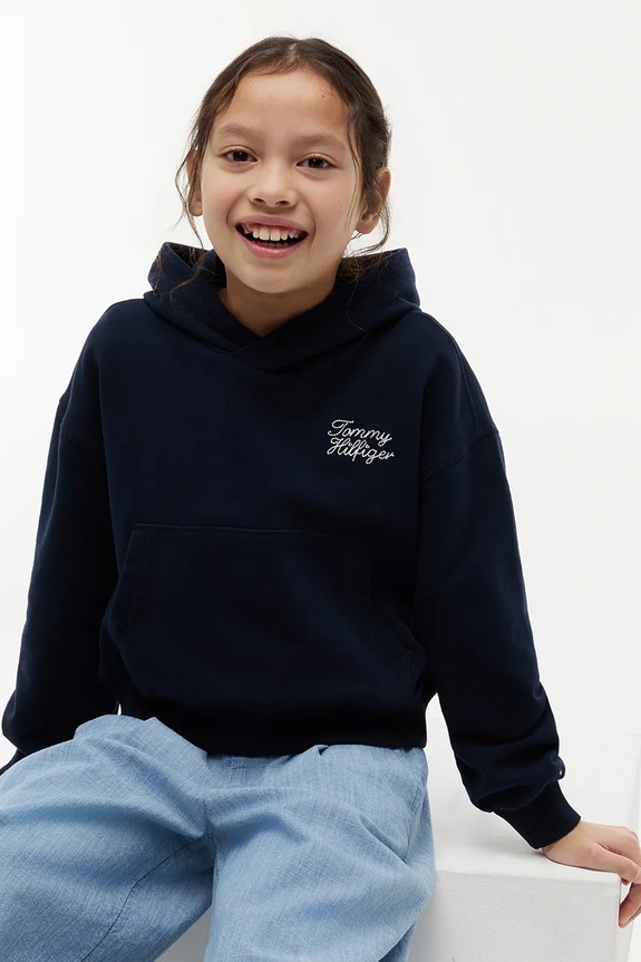 Tommy Hilfiger hanorac cu glugă pentru copii cu bumbac KG0KG09441.9BY2 bleumarin