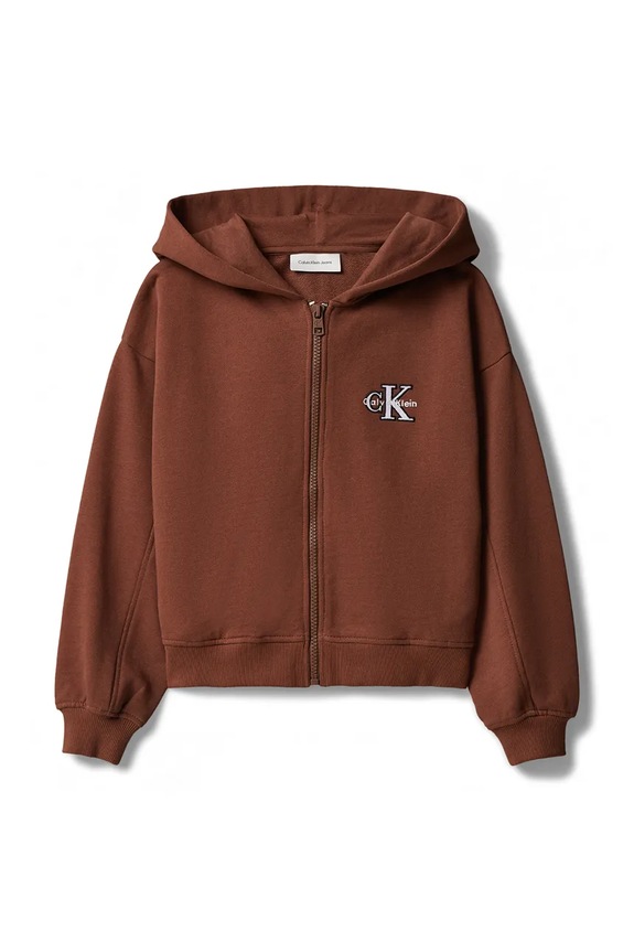 Calvin Klein Jeans hanorac cu glugă pentru copii din bumbac LVCKTJB34G.128.170.9BY2 maro AW26