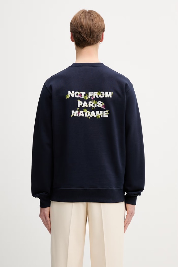Drôle de Monsieur Vine Embroidered Slogan bluza bawełniana męska granatowy L.SW209.CO127