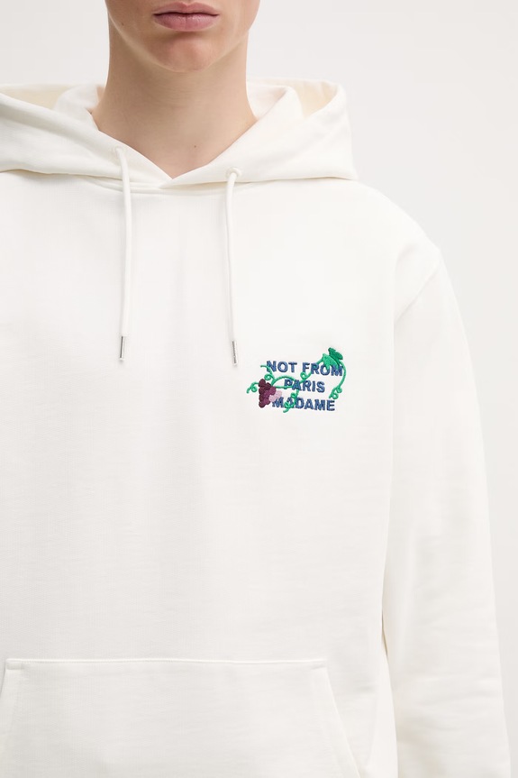 Drôle de Monsieur Vine Embroidered Slogan bluza z kapturem bawełniana męska beżowy L.HO208.CO127