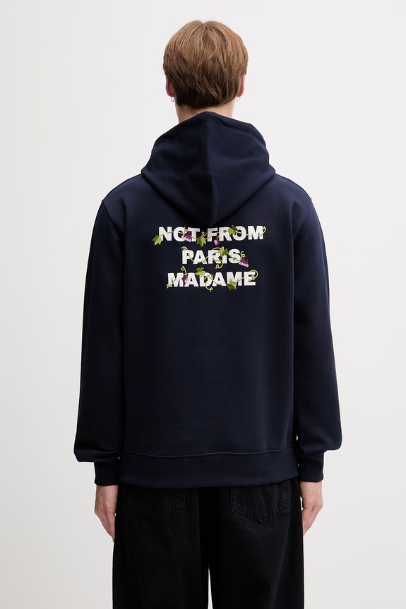 Drôle de Monsieur Vine Embroidered Slogan hoodie cotton Men's navy L.HO208.CO127