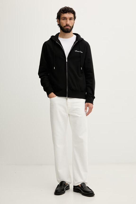Calvin Klein Jeans hanorac cu fermoar și glugă bărbătesc cu bumbac LV04RG262G negru AW26