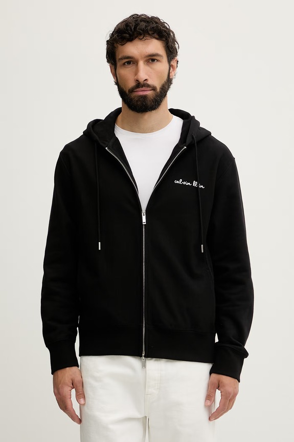 Îmbrăcăminte Calvin Klein Jeans hanorac cu fermoar și glugă bărbătesc cu bumbac LV04RG262G negru