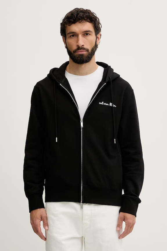 Îmbrăcăminte Calvin Klein Jeans hanorac cu fermoar și glugă bărbătesc cu bumbac LV04RG262G negru