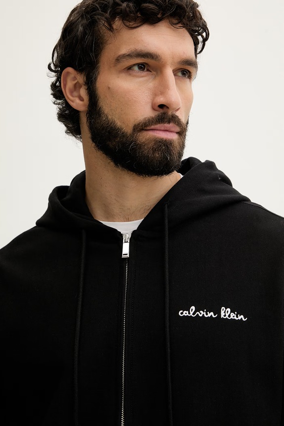 Calvin Klein Jeans hanorac cu fermoar și glugă bărbătesc cu bumbac negru LV04RG262G