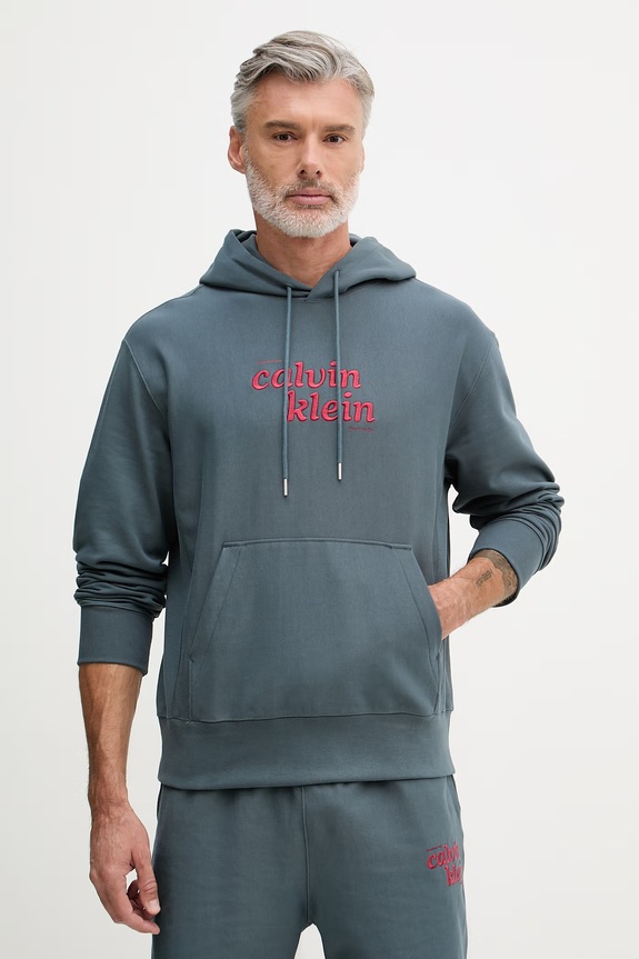 Calvin Klein Jeans mikina s kapucňou pánska s bavlnou tyrkysová LV04RG260G