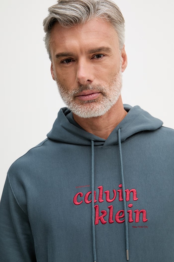 Calvin Klein Jeans mikina s kapucňou pánska s bavlnou tyrkysová LV04RG260G