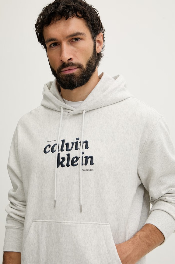 Calvin Klein Jeans mikina s kapucňou pánska s bavlnou sivá LV04RG260G