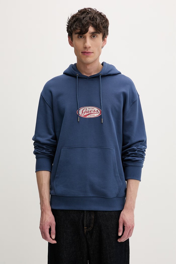 Guess Jeans кофта с капюшоном для мужчин из хлопка голубой M6YQ07.K3996