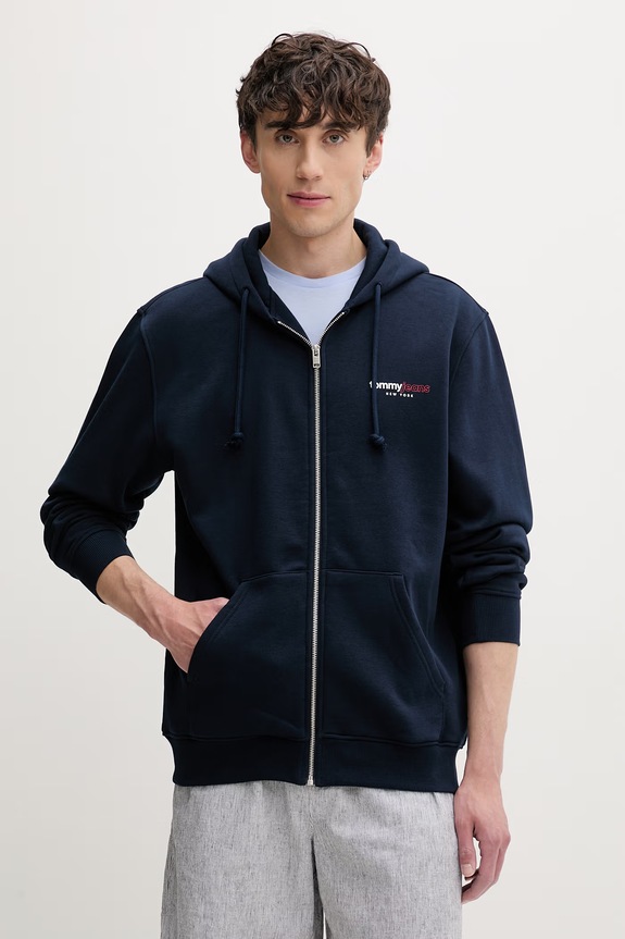 Tommy Jeans μπλούζα με κουκούλα και κουμπιά ανδρική με βαμβάκι σκούρο μπλε DM0DM23404