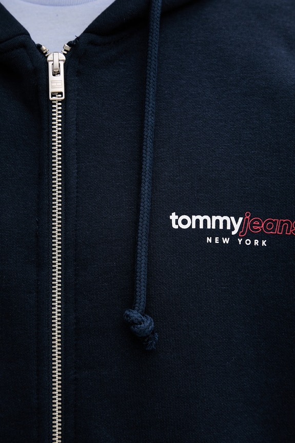 Tommy Jeans μπλούζα με κουκούλα και κουμπιά ανδρική με βαμβάκι DM0DM23404 σκούρο μπλε