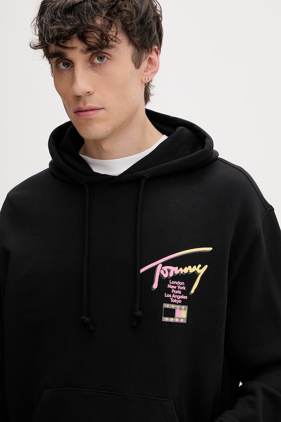 Tommy Jeans μπλούζα με κουκούλα ανδρική βαμβακερή μαύρο DM0DM23129