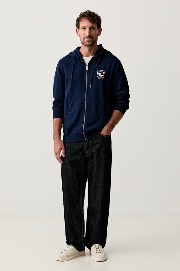 Tommy Hilfiger bluza z kapturem męska bawełniana MW0MW43382 granatowy AW26