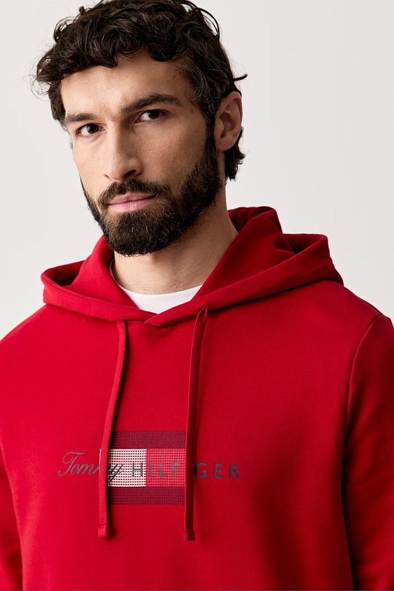 Tommy Hilfiger bluza z kapturem męska bawełniana czerwony MW0MW43220